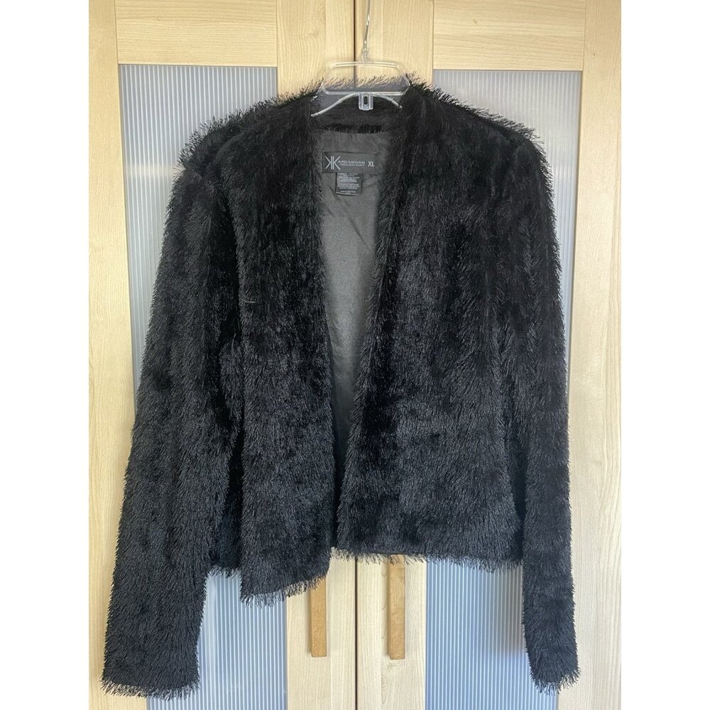 Kardashian Kollection‎ Open Furry Jacket XL Black Bohemian Whimsigoth City Party